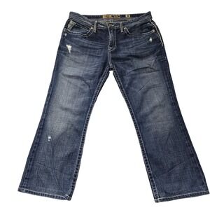 BKE Aiden Jeans‎ Mens 36x25 Blue Denim Distressed Bootcut Classic Style Cotton